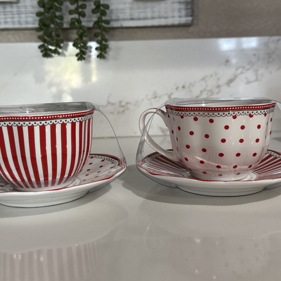 Grace Teaware Josephine Stripes & Dots Tea Cup & Saucer - Set of 2 - Picture 1 of 5